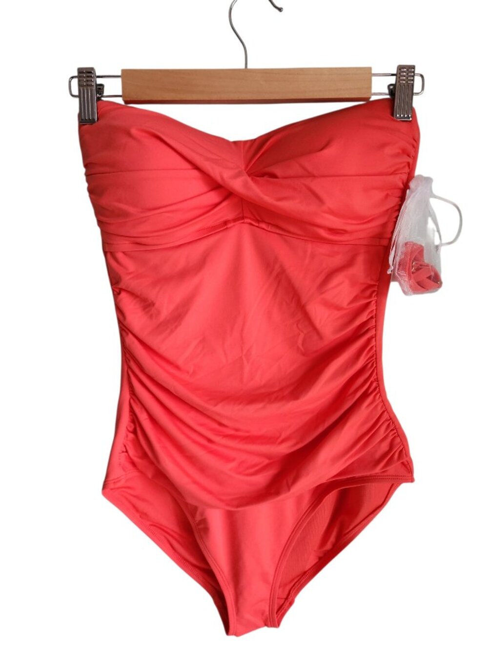 Anne Cole Swimsuit 8 Coral Strapless Halter Ruched One Piece Bathing Suit NEW